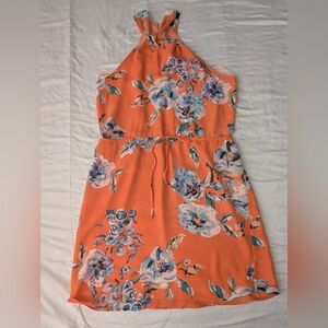 Charles Henry Strapless Orange Floral Mini Dress